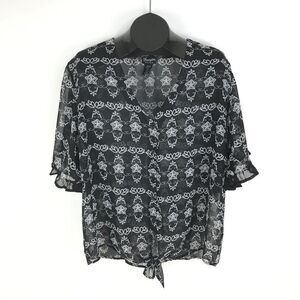 Wrangler Retro Button Down Blouse Women's XL Floral Chiffon Tie Front V-Neck